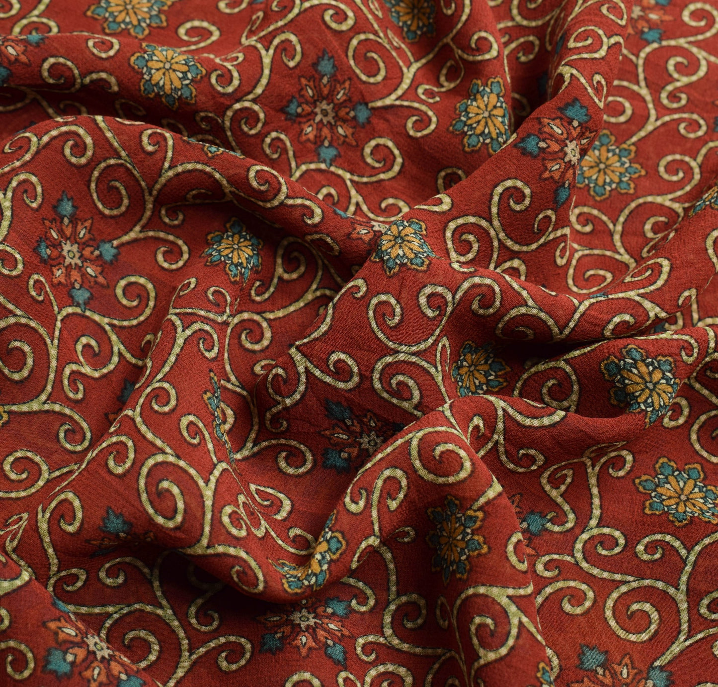 Sushila Vintage Floral Saree Maroon 100%Pure Georgette Silk Printed Craft Fabric