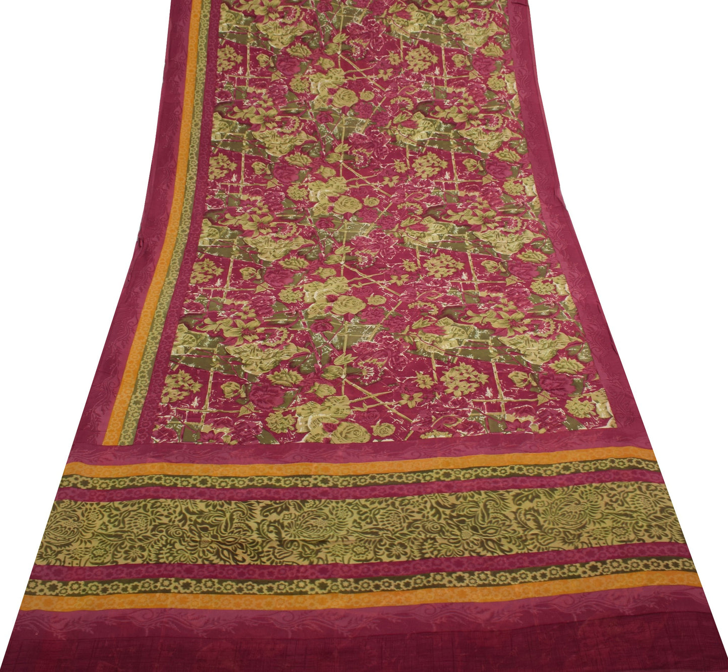 Sushila Vintage Dark Pink Saree Pure Georgette Silk Printed Floral Craft Fabric