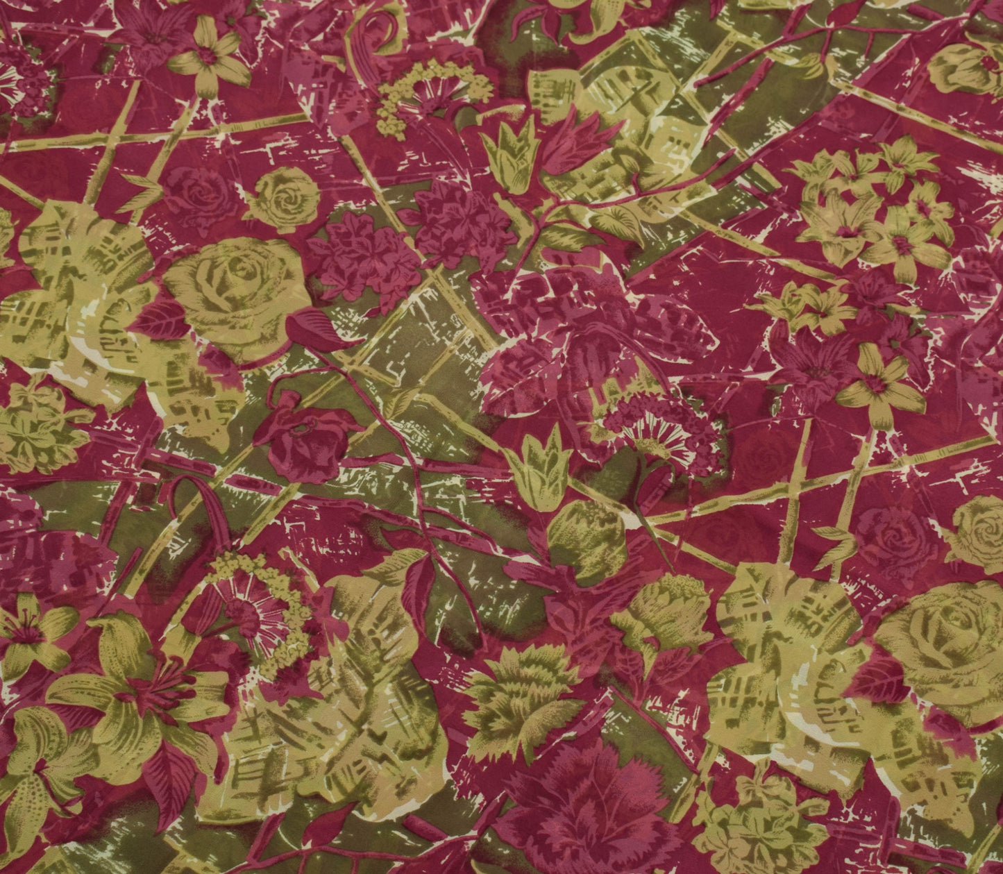 Sushila Vintage Dark Pink Saree Pure Georgette Silk Printed Floral Craft Fabric