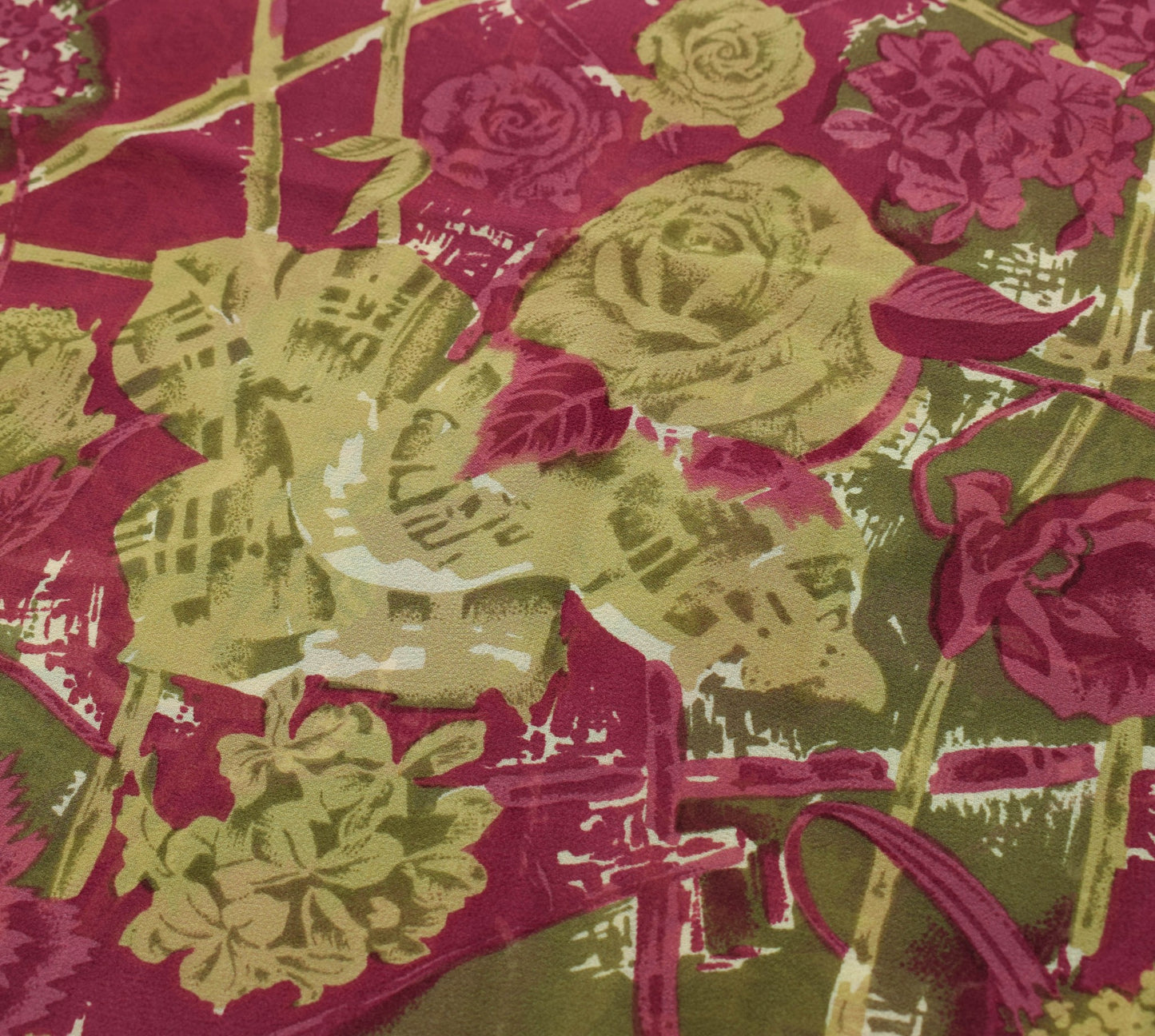 Sushila Vintage Dark Pink Saree Pure Georgette Silk Printed Floral Craft Fabric