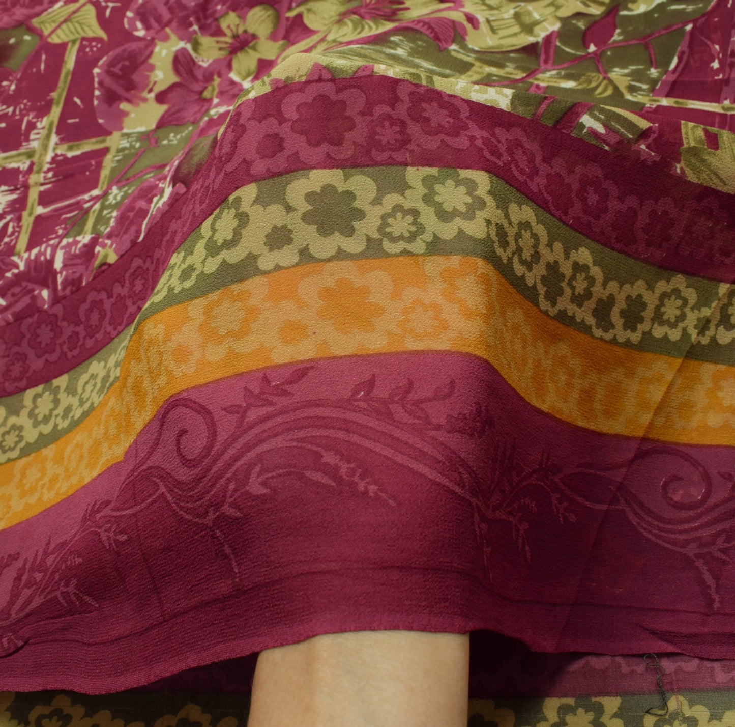 Sushila Vintage Dark Pink Saree Pure Georgette Silk Printed Floral Craft Fabric