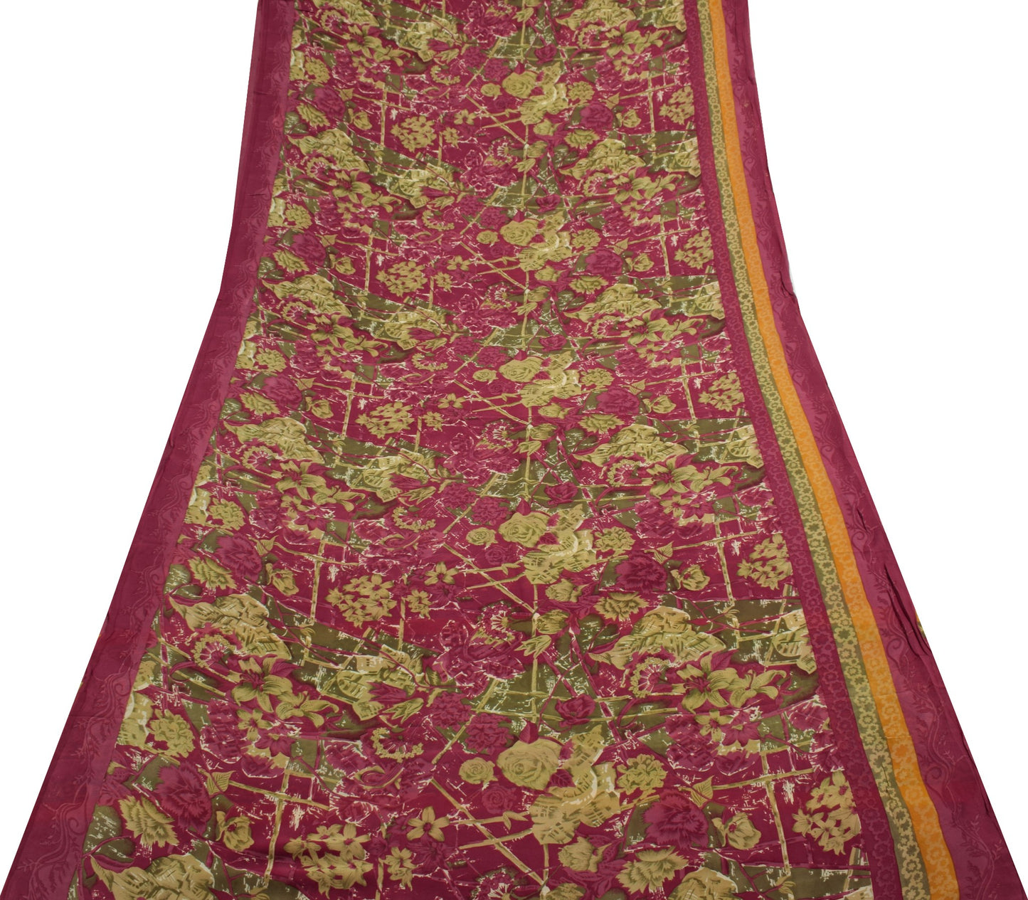 Sushila Vintage Dark Pink Saree Pure Georgette Silk Printed Floral Craft Fabric