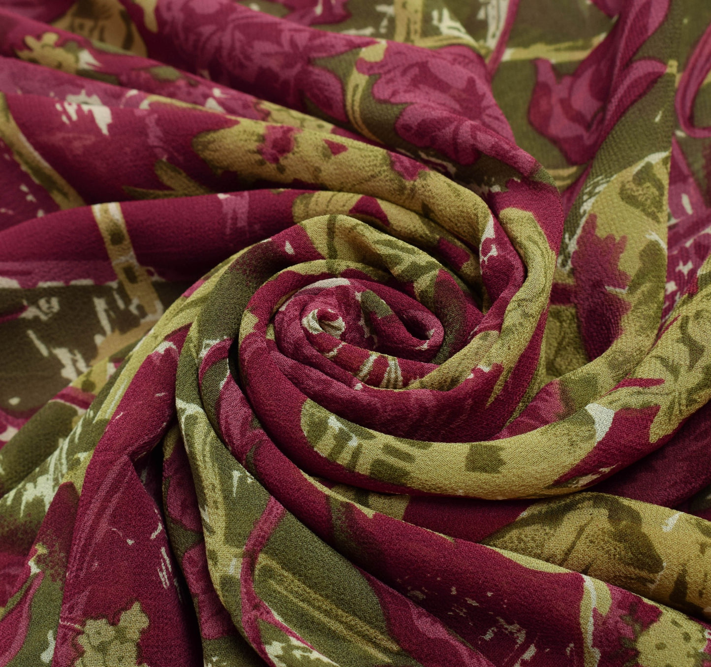 Sushila Vintage Dark Pink Saree Pure Georgette Silk Printed Floral Craft Fabric