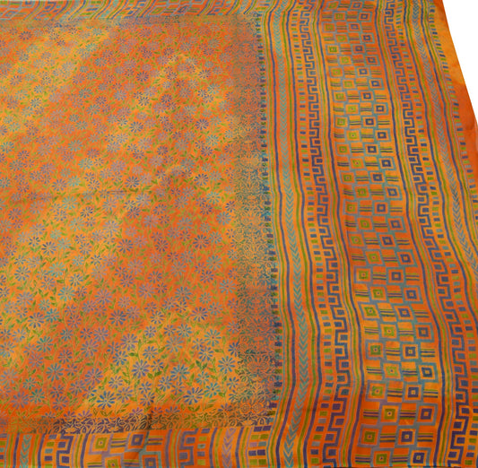 Sushila Vintage Saree 100%Pure Georgette Silk Printed Orange Floral Craft Fabric