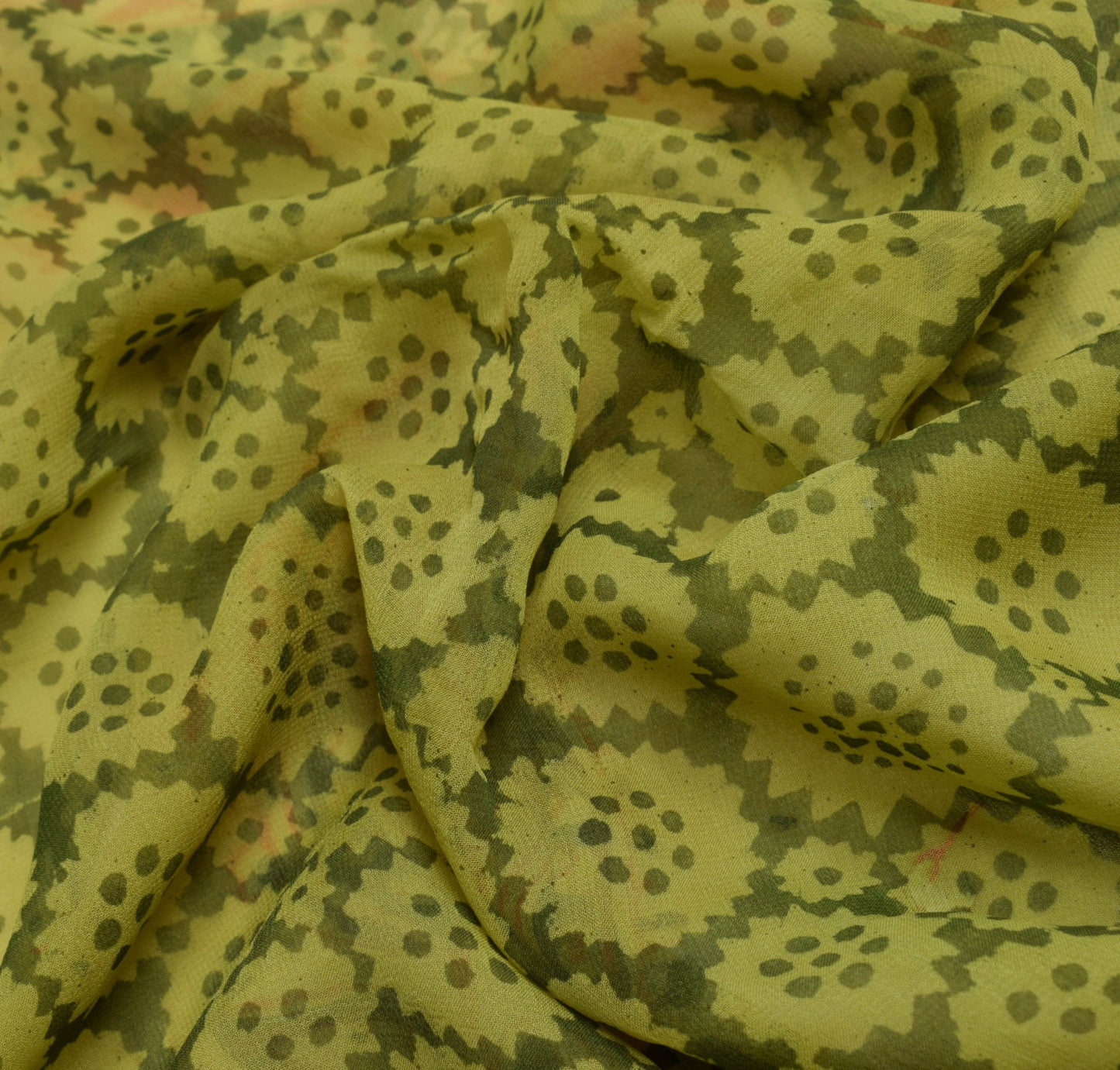 Sushila Vintage Green Floral Saree Pure Georgette Silk Hand Block Printed Fabric