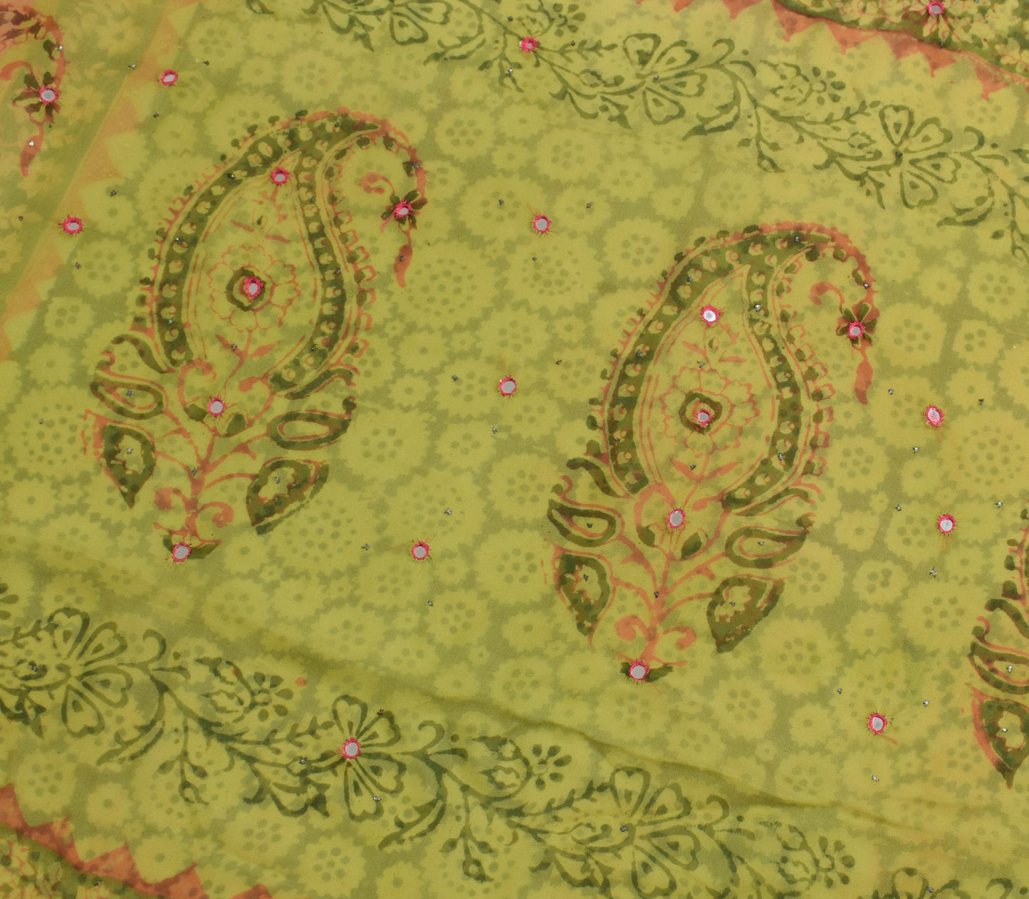 Sushila Vintage Green Floral Saree Pure Georgette Silk Hand Block Printed Fabric