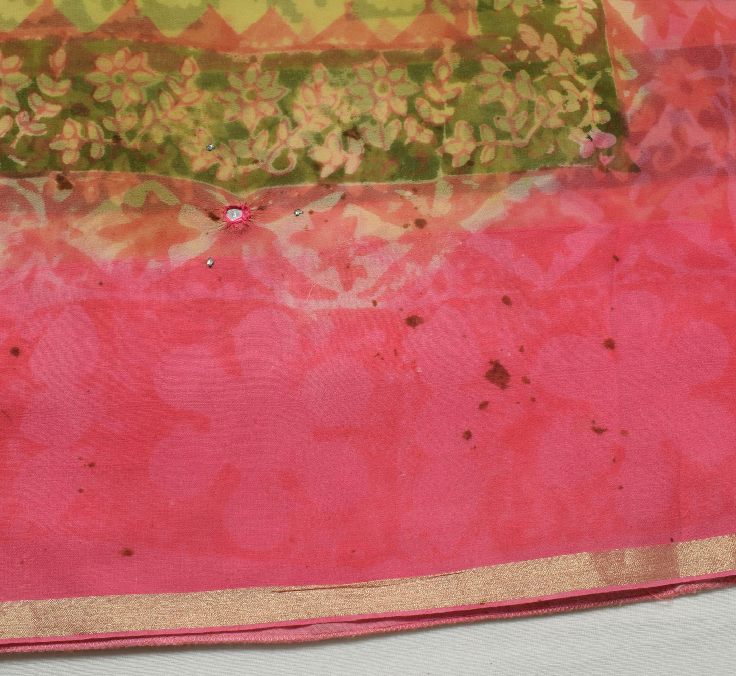 Sushila Vintage Green Floral Saree Pure Georgette Silk Hand Block Printed Fabric