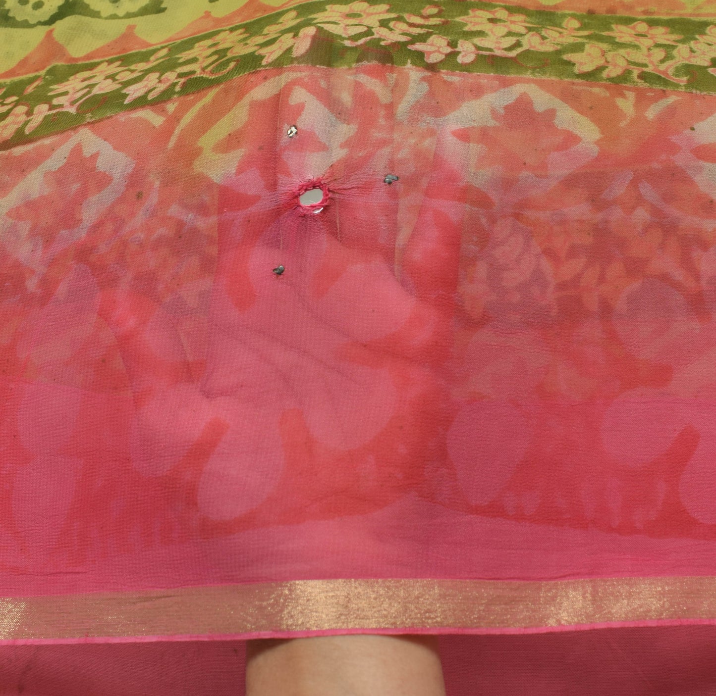 Sushila Vintage Green Floral Saree Pure Georgette Silk Hand Block Printed Fabric