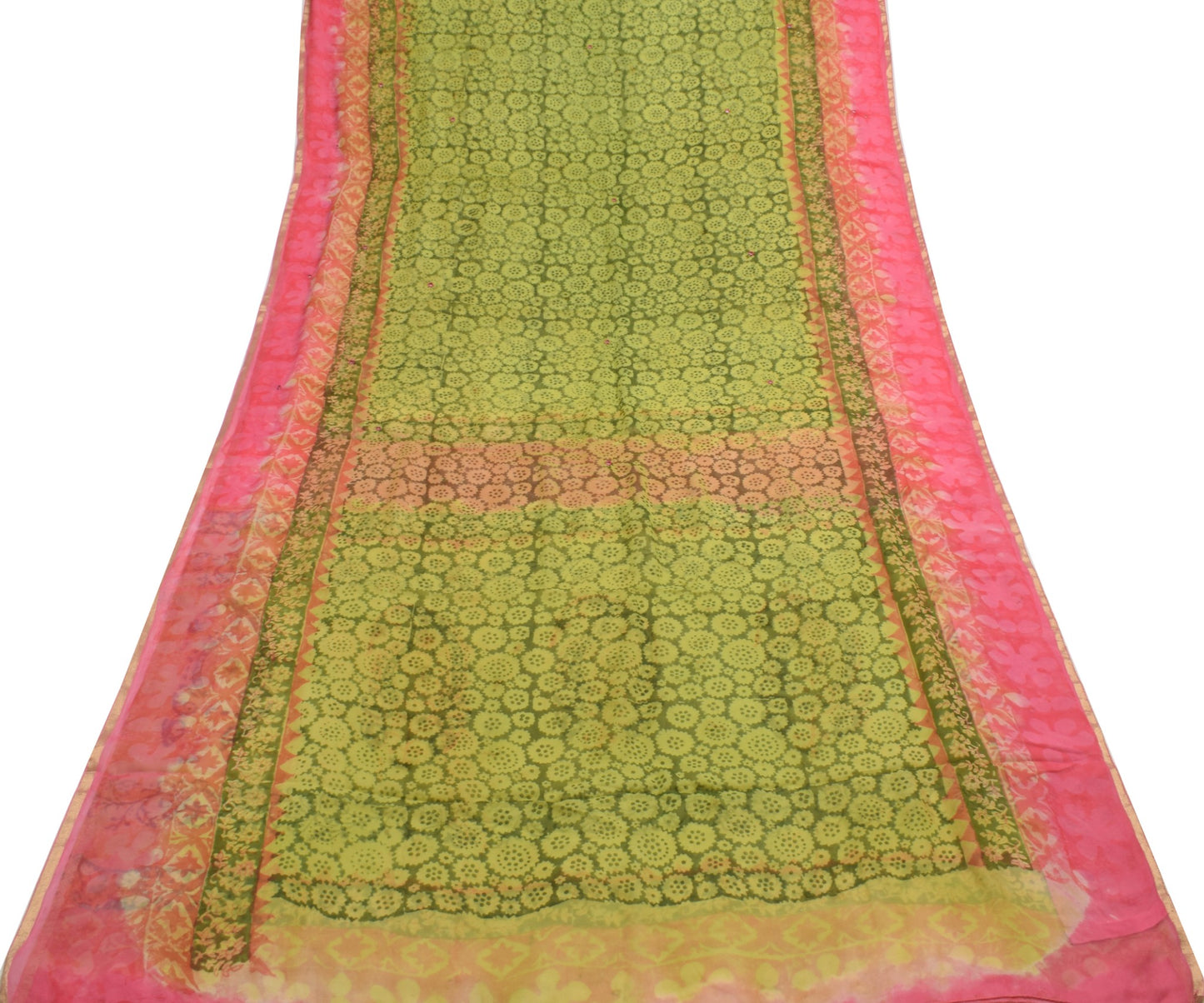 Sushila Vintage Green Floral Saree Pure Georgette Silk Hand Block Printed Fabric
