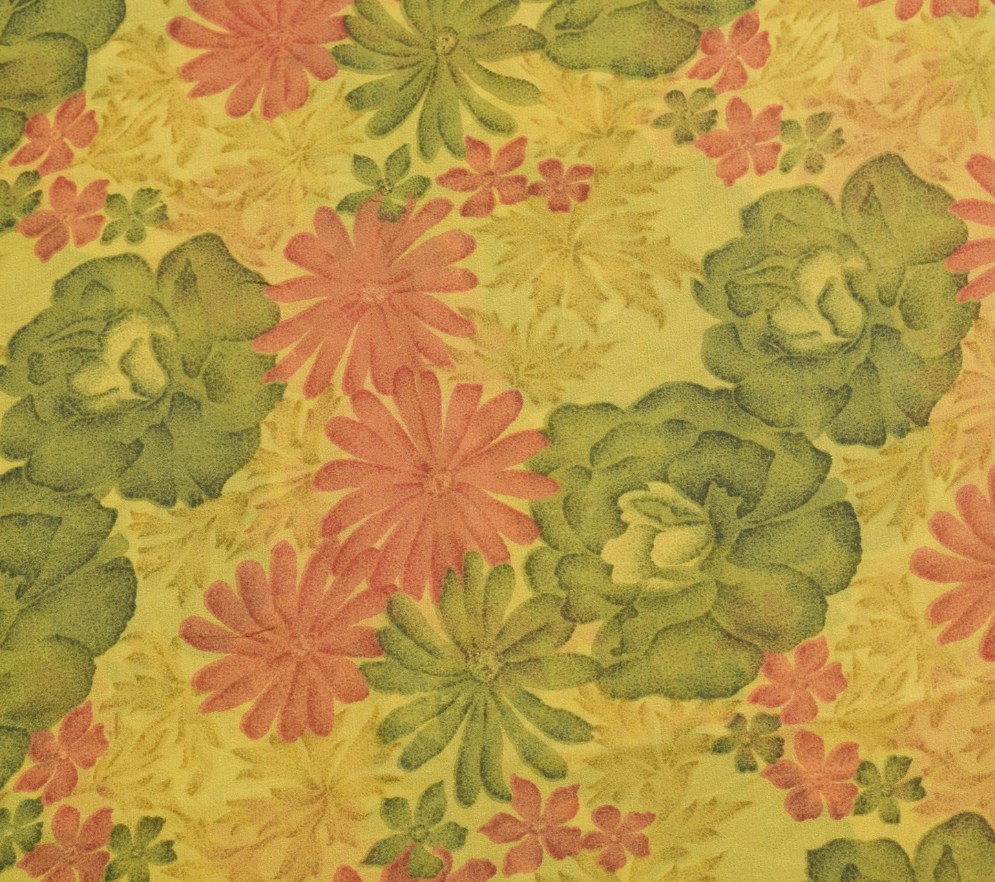 Sushila Vintage Saree 100%Pure Georgette Silk Printed Floral Yellow Craft Fabric