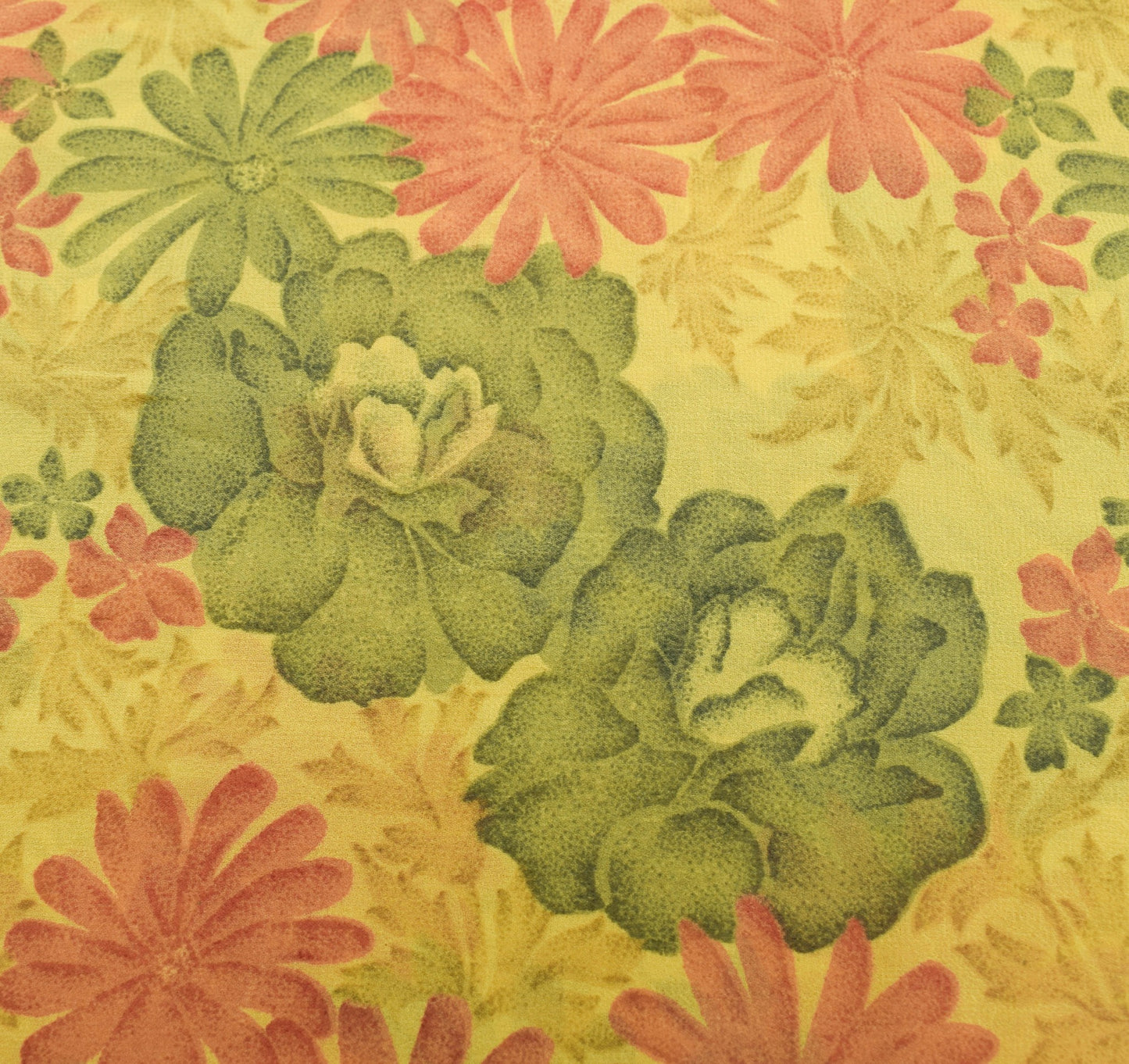 Sushila Vintage Saree 100%Pure Georgette Silk Printed Floral Yellow Craft Fabric