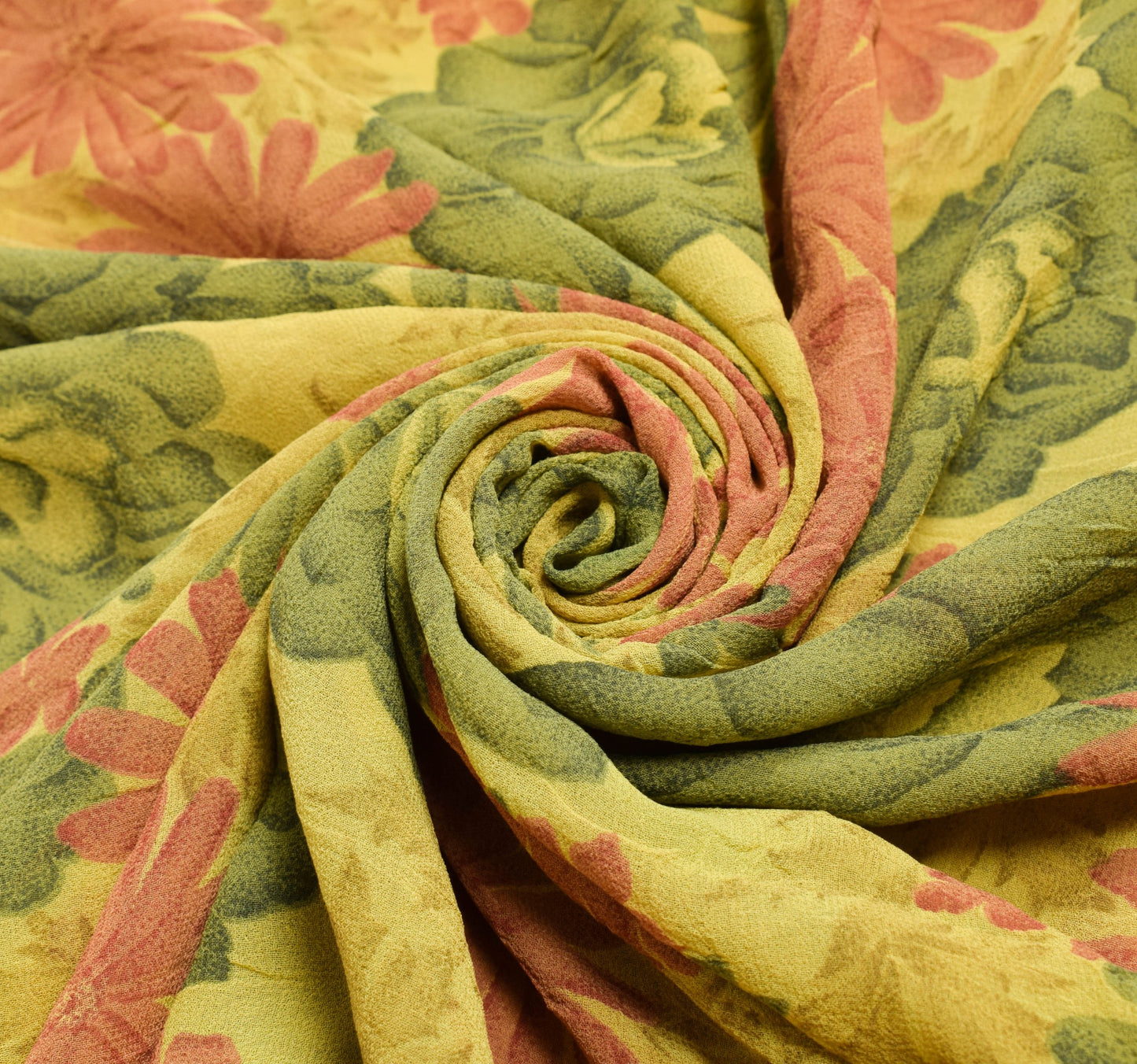 Sushila Vintage Saree 100%Pure Georgette Silk Printed Floral Yellow Craft Fabric