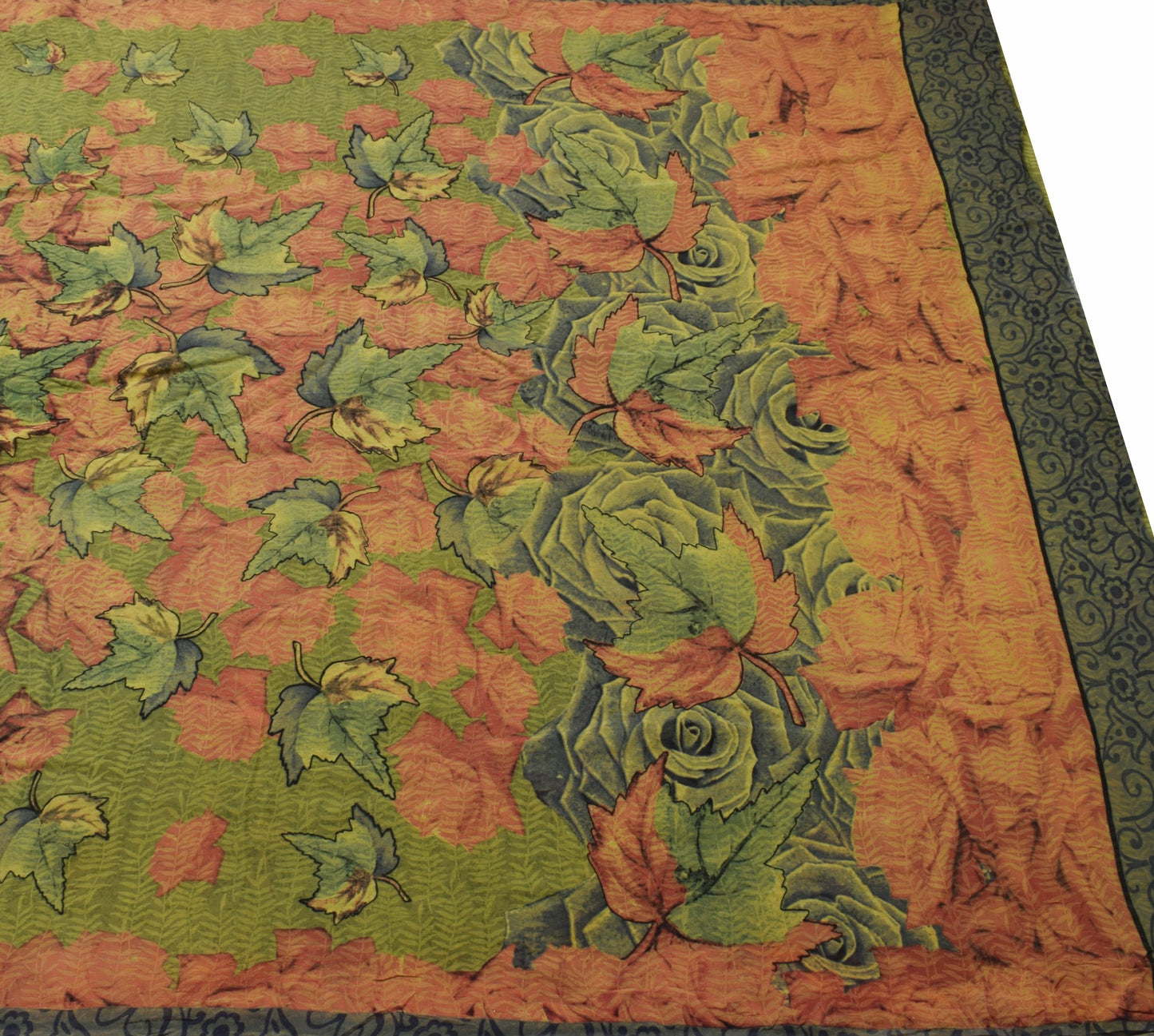 Sushila Vintage Floral Green Saree 100% Pure Georgette Silk Printed Craft Fabric