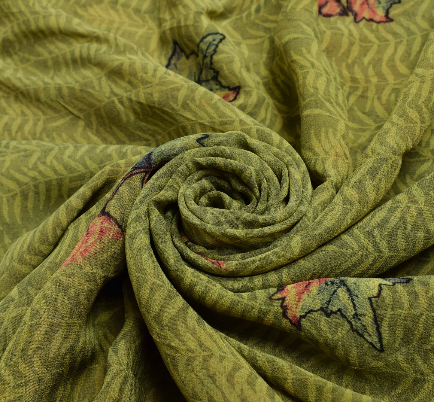 Sushila Vintage Floral Green Saree 100% Pure Georgette Silk Printed Craft Fabric