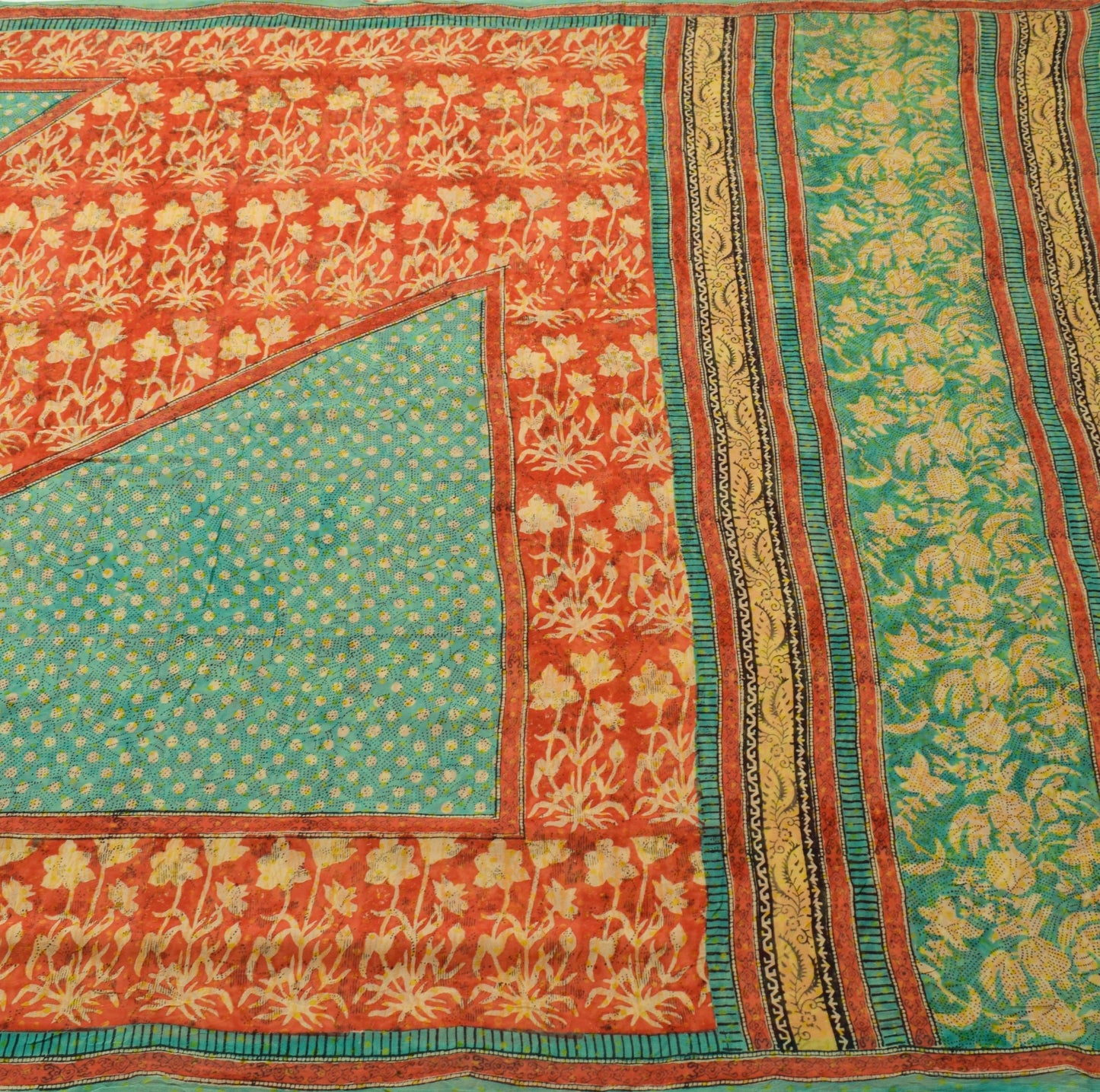 Sushila Vintage Dark Orange Saree 100% Pure Georgette Silk Printed Craft Fabric