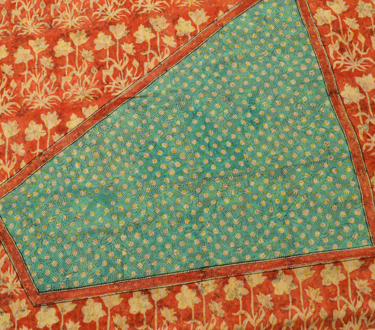 Sushila Vintage Dark Orange Saree 100% Pure Georgette Silk Printed Craft Fabric