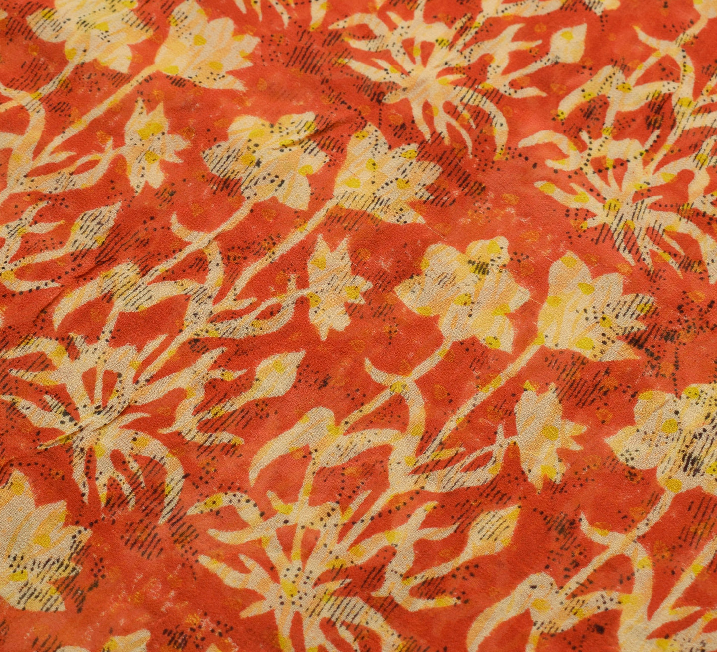 Sushila Vintage Dark Orange Saree 100% Pure Georgette Silk Printed Craft Fabric