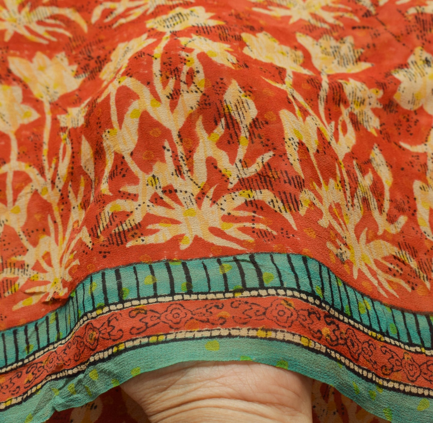 Sushila Vintage Dark Orange Saree 100% Pure Georgette Silk Printed Craft Fabric