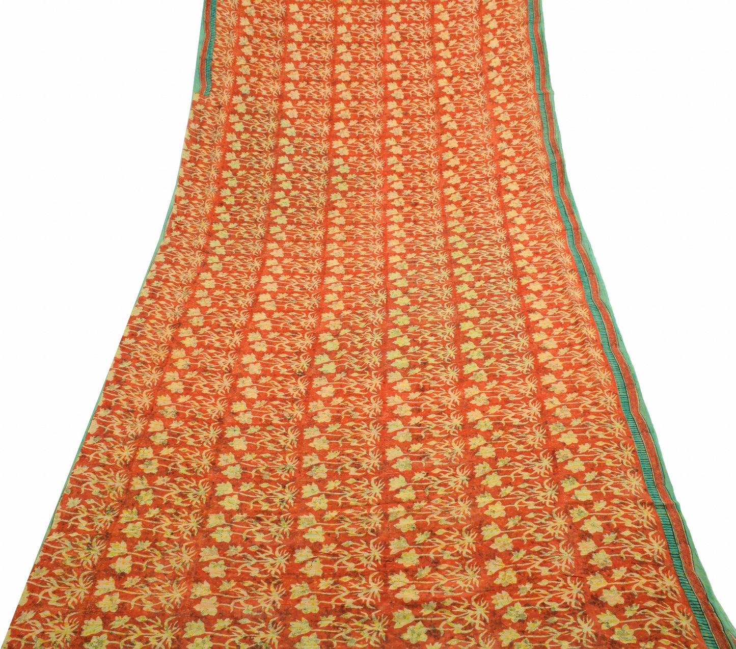 Sushila Vintage Dark Orange Saree 100% Pure Georgette Silk Printed Craft Fabric