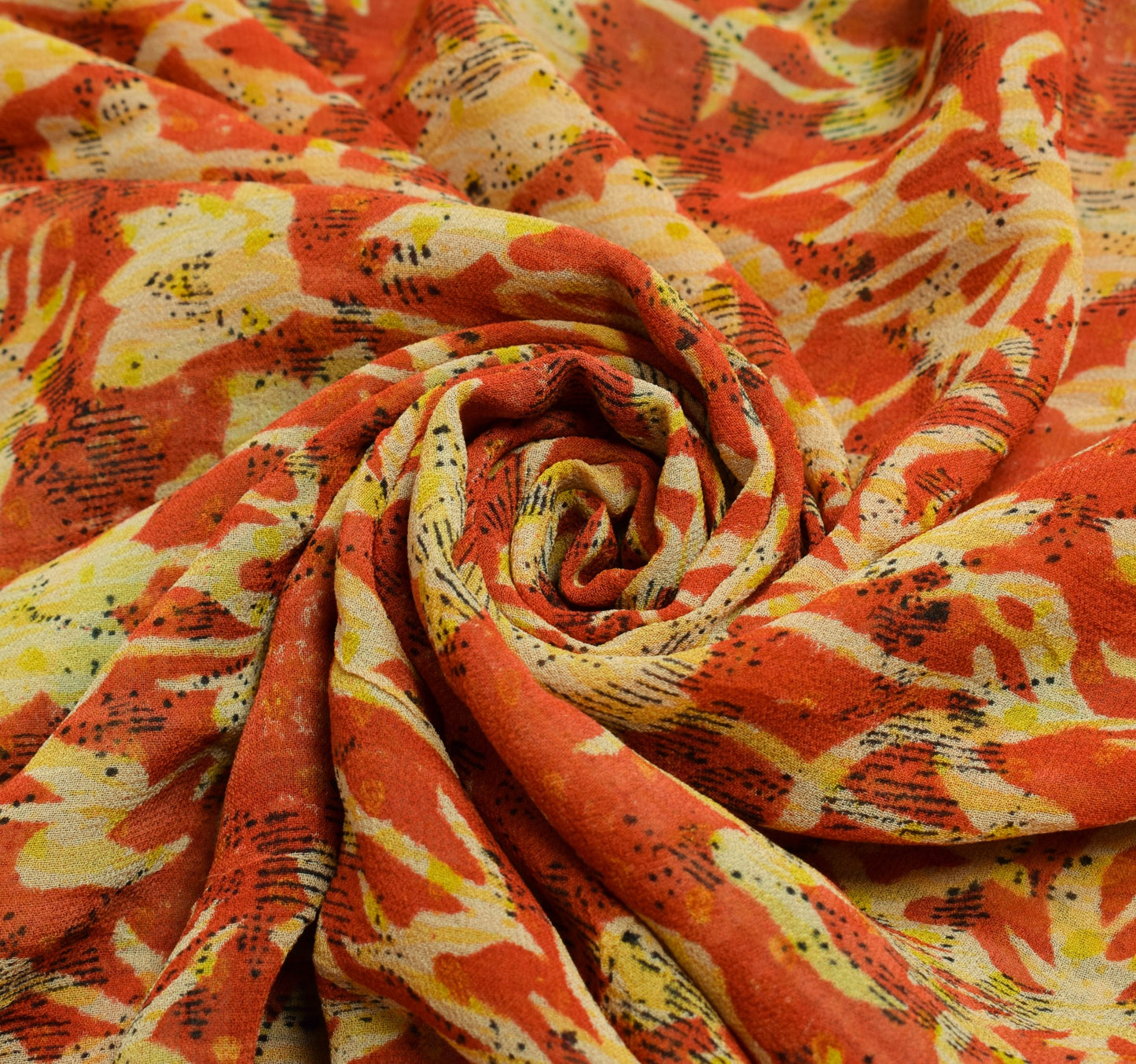 Sushila Vintage Dark Orange Saree 100% Pure Georgette Silk Printed Craft Fabric