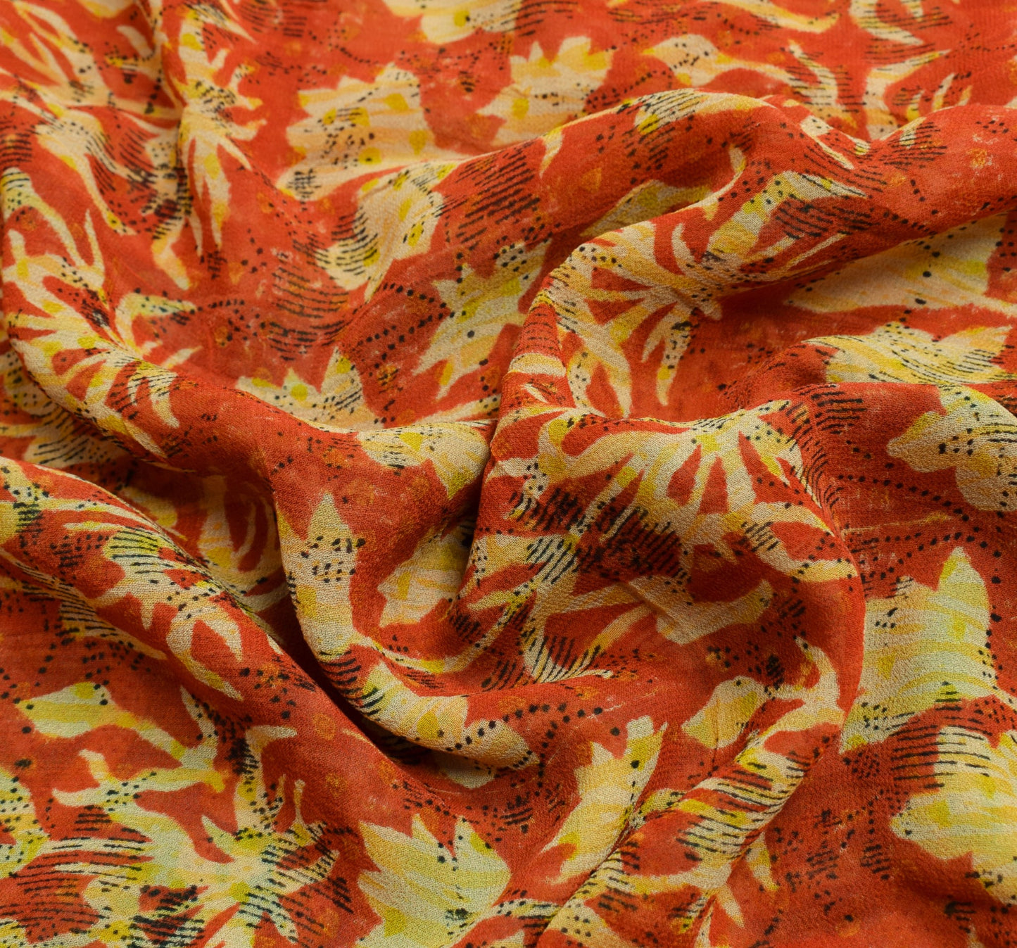 Sushila Vintage Dark Orange Saree 100% Pure Georgette Silk Printed Craft Fabric