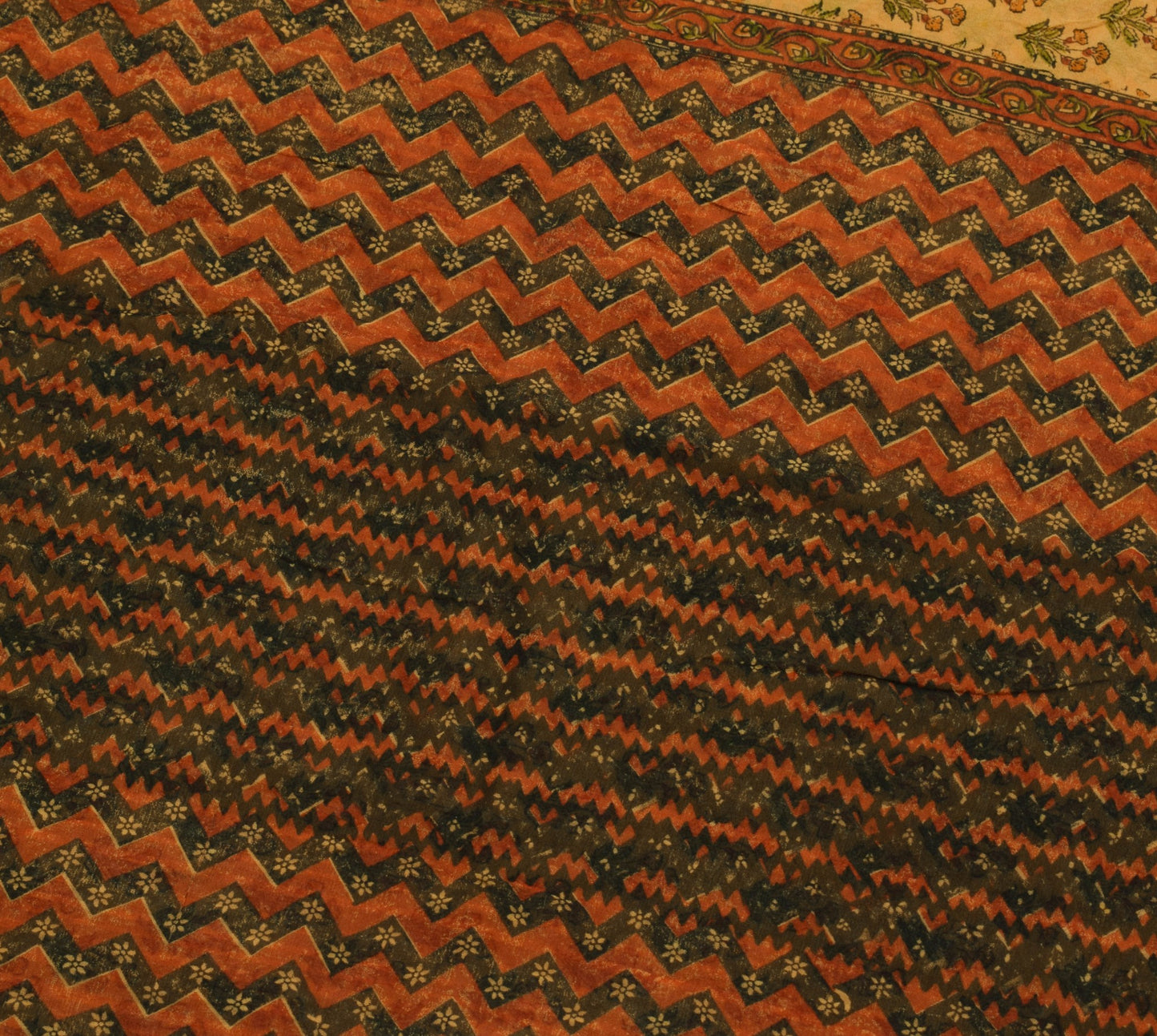 Sushila Vintage Brown Floral Saree 100% Pure Georgette Silk Printed Craft Fabric