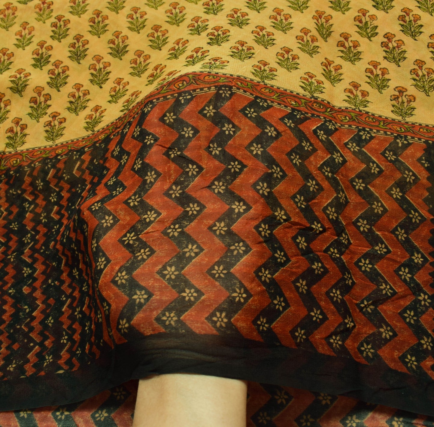 Sushila Vintage Brown Floral Saree 100% Pure Georgette Silk Printed Craft Fabric