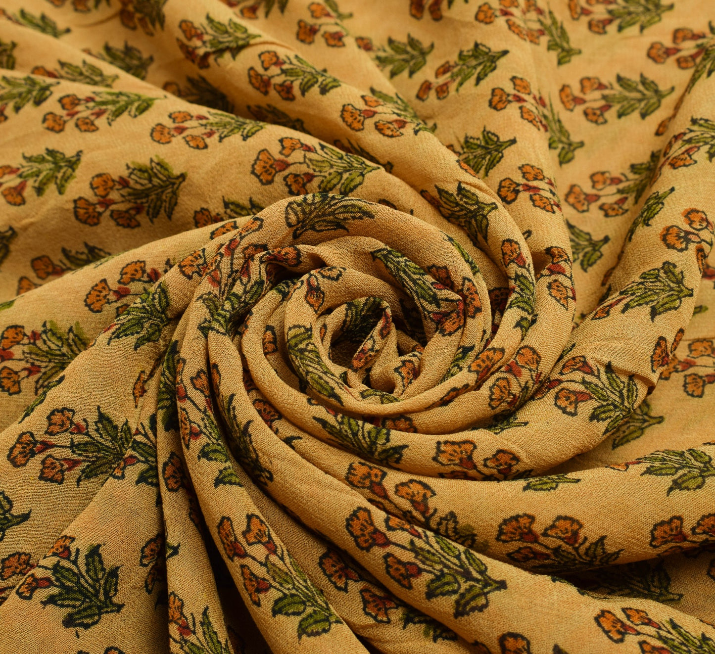 Sushila Vintage Brown Floral Saree 100% Pure Georgette Silk Printed Craft Fabric
