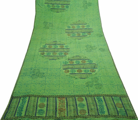 Sushila Vintage Green Saree 100% Pure Georgette Silk Printed Women Craft Fabric