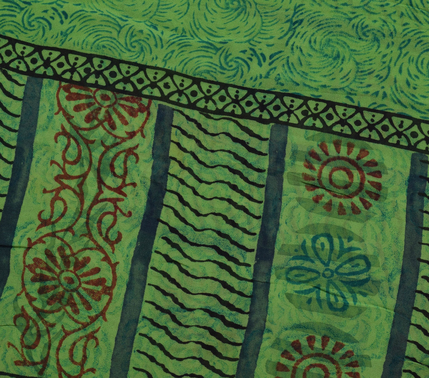 Sushila Vintage Green Saree 100% Pure Georgette Silk Printed Women Craft Fabric