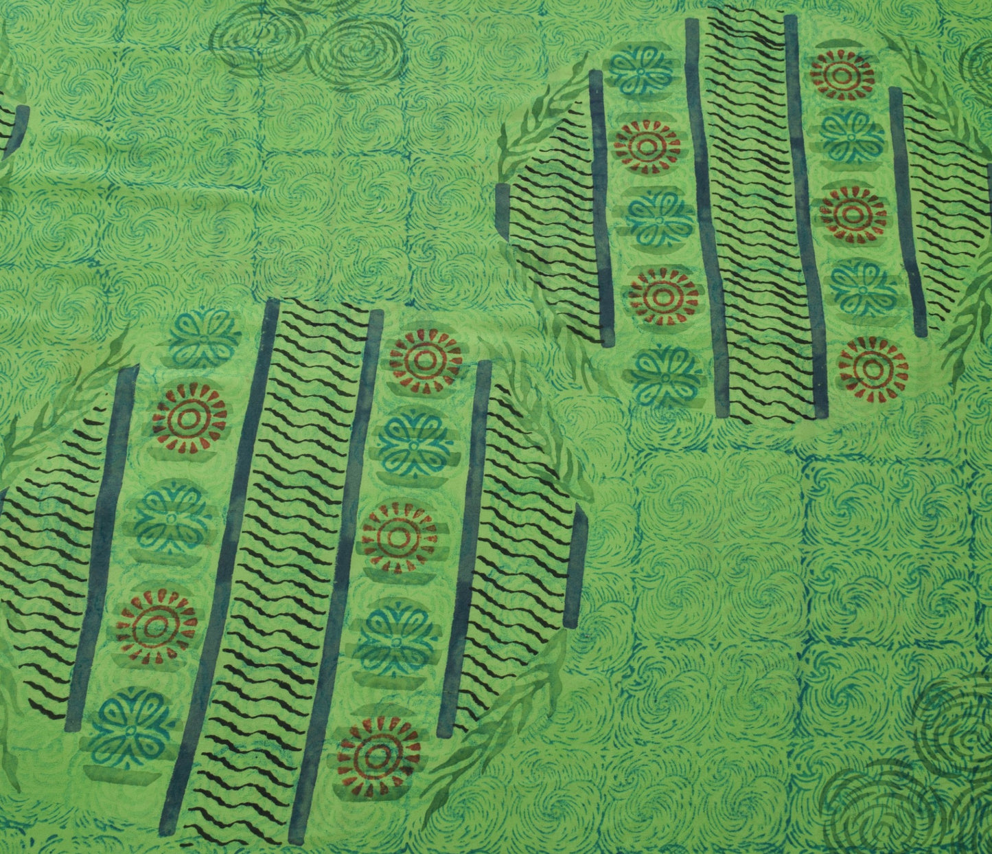 Sushila Vintage Green Saree 100% Pure Georgette Silk Printed Women Craft Fabric