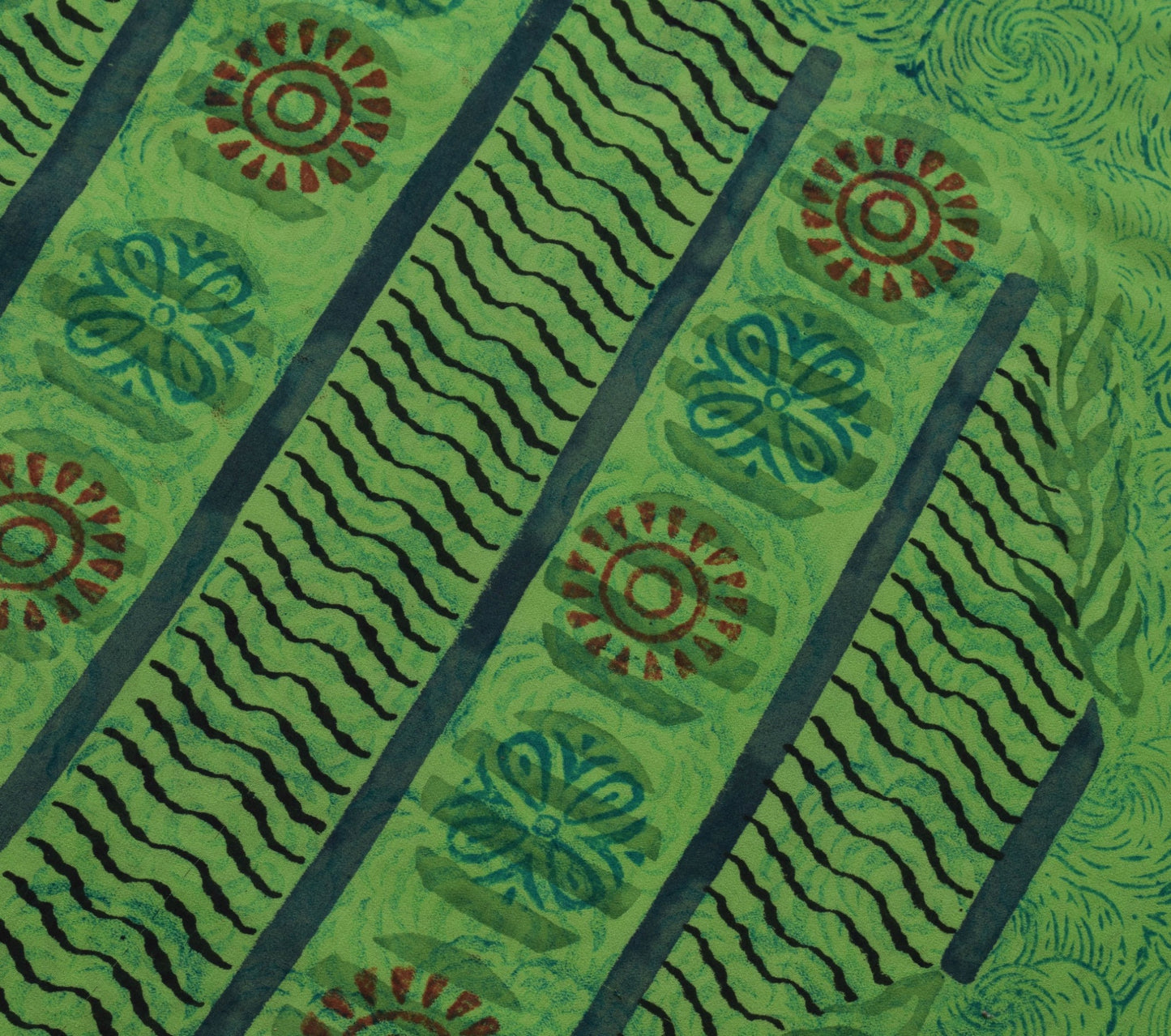 Sushila Vintage Green Saree 100% Pure Georgette Silk Printed Women Craft Fabric