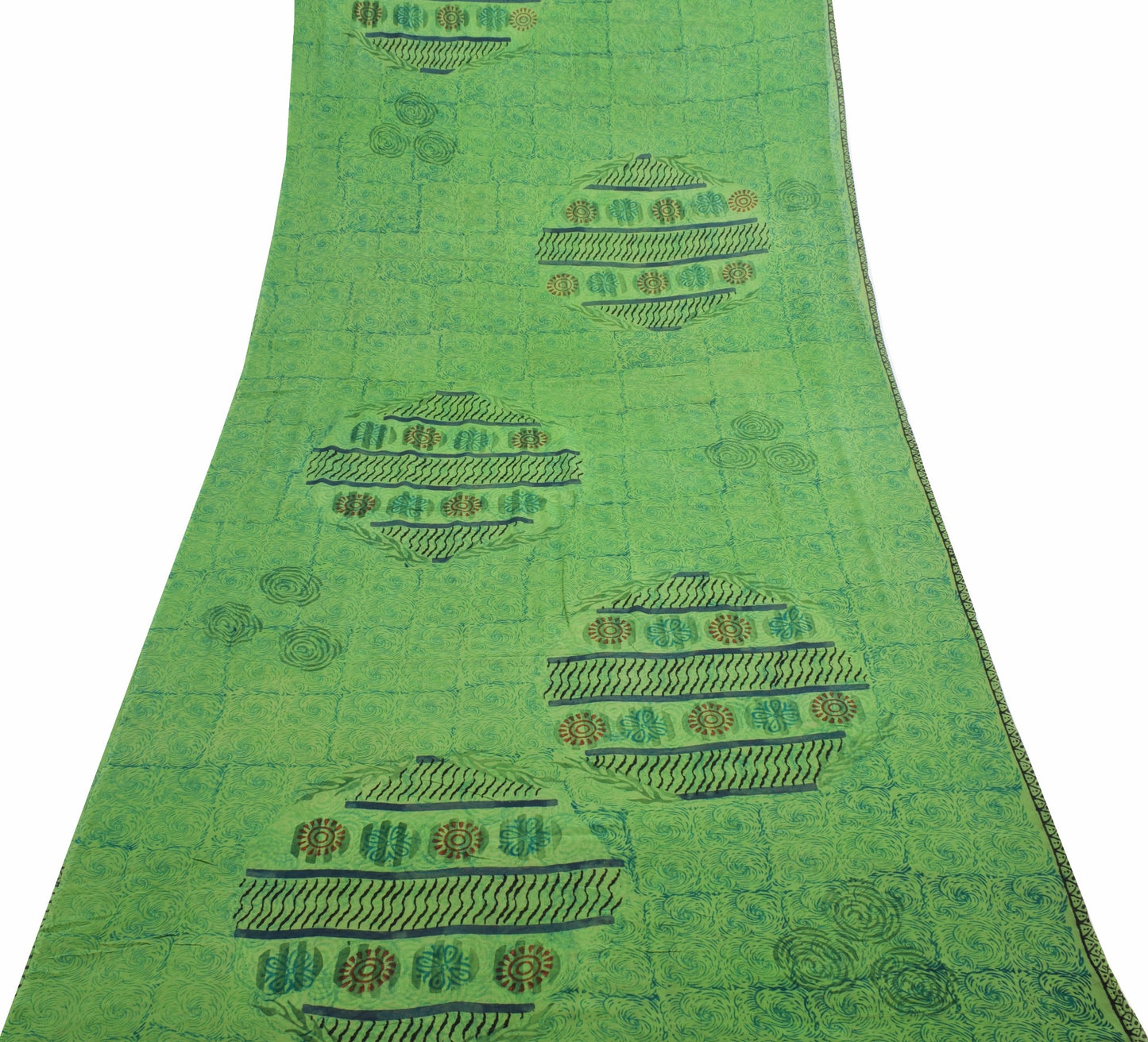 Sushila Vintage Green Saree 100% Pure Georgette Silk Printed Women Craft Fabric