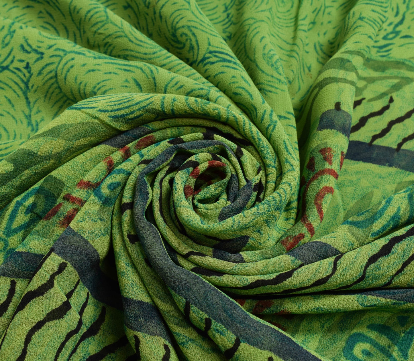 Sushila Vintage Green Saree 100% Pure Georgette Silk Printed Women Craft Fabric