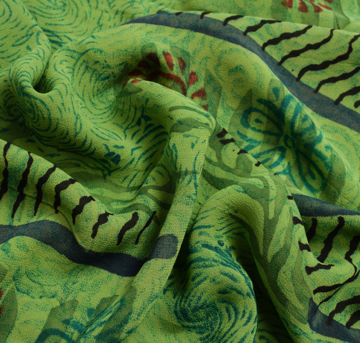 Sushila Vintage Green Saree 100% Pure Georgette Silk Printed Women Craft Fabric