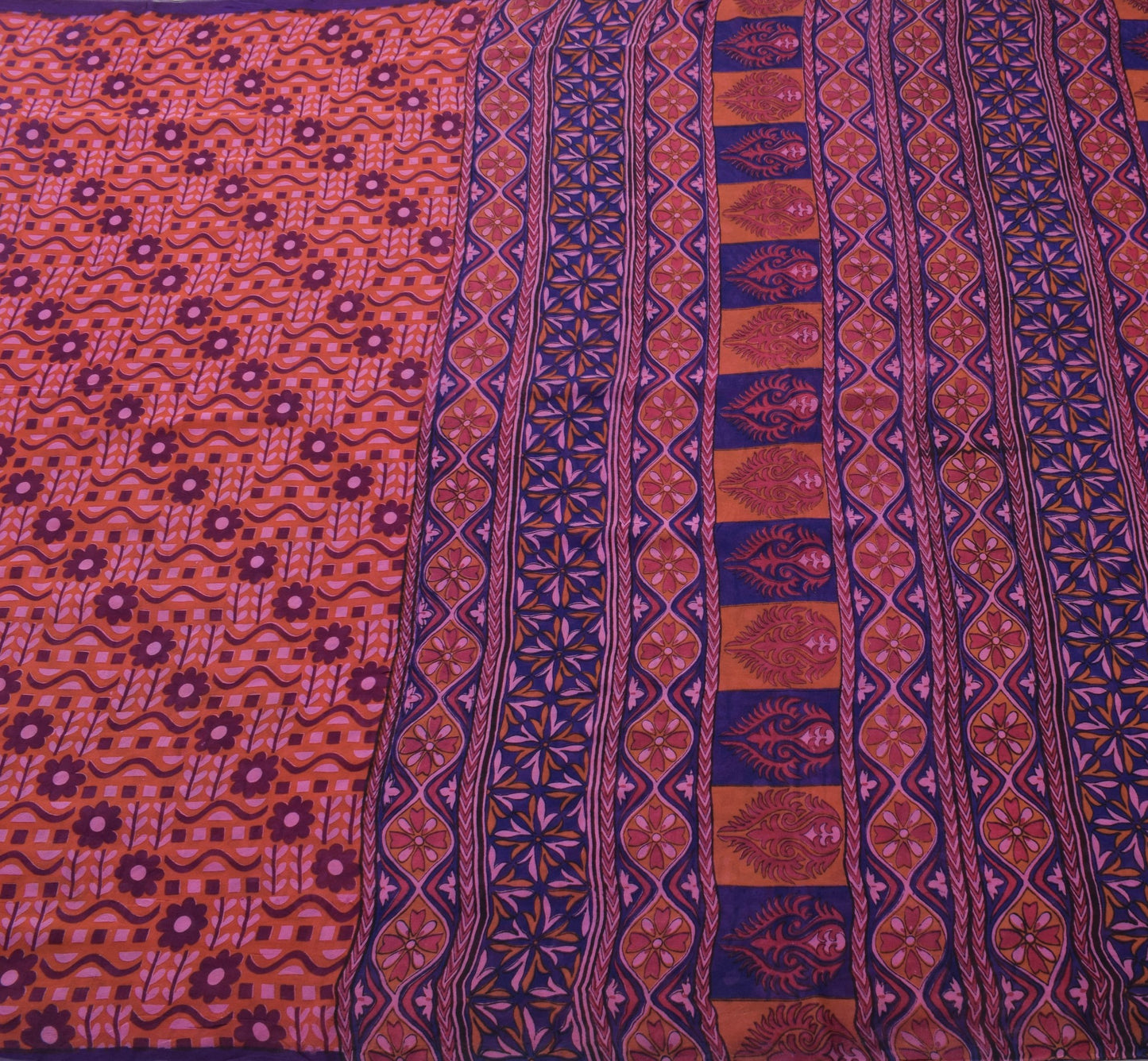 Sushila Vintage Rust Saree 100% Pure Georgette Silk Floral Printed Craft Fabric