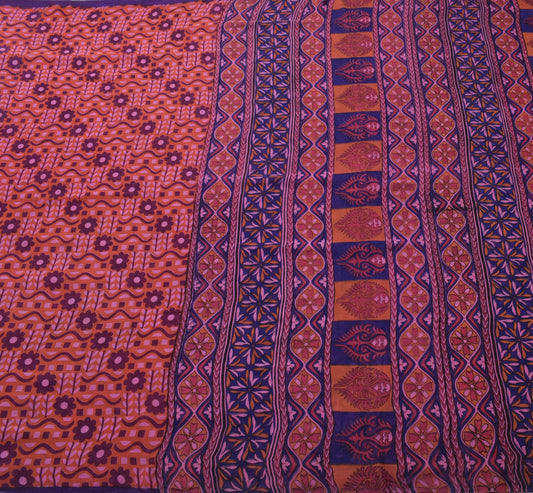 Sushila Vintage Rust Saree 100% Pure Georgette Silk Floral Printed Craft Fabric