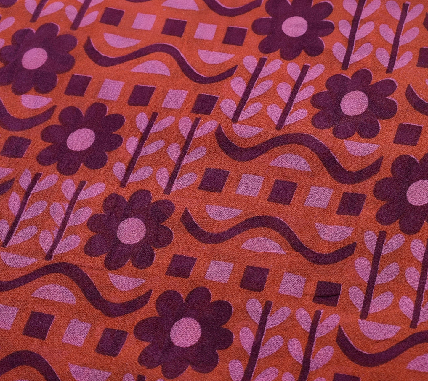 Sushila Vintage Rust Saree 100% Pure Georgette Silk Floral Printed Craft Fabric