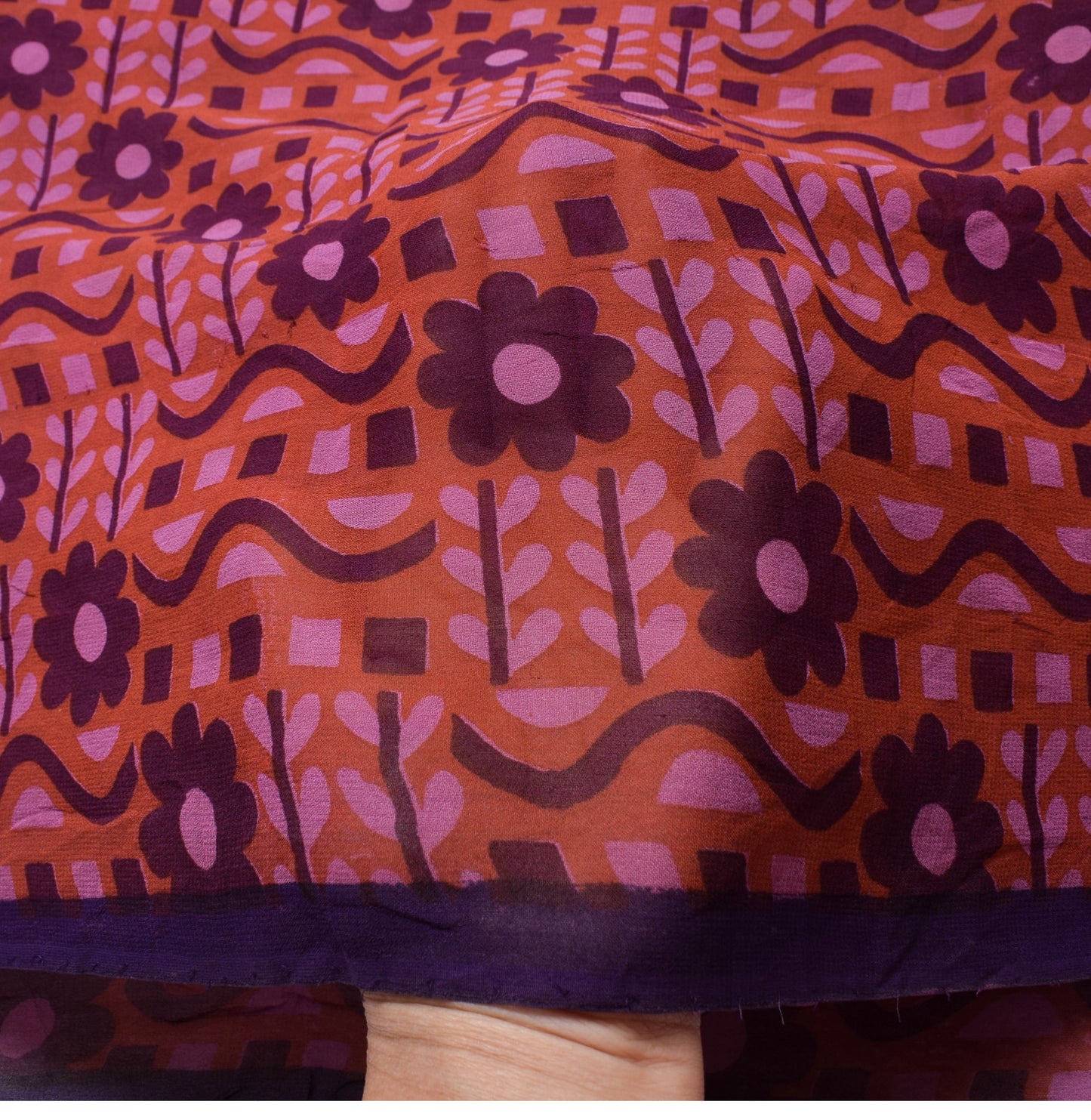 Sushila Vintage Rust Saree 100% Pure Georgette Silk Floral Printed Craft Fabric