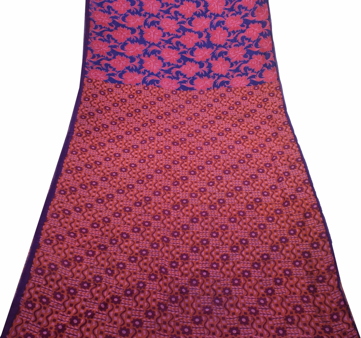 Sushila Vintage Rust Saree 100% Pure Georgette Silk Floral Printed Craft Fabric