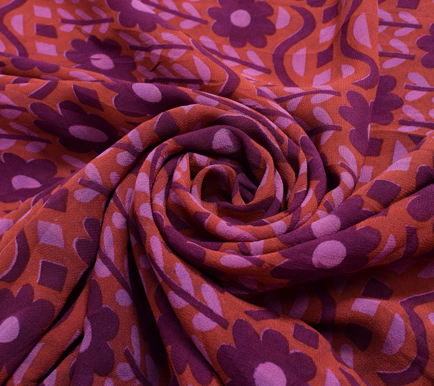 Sushila Vintage Rust Saree 100% Pure Georgette Silk Floral Printed Craft Fabric