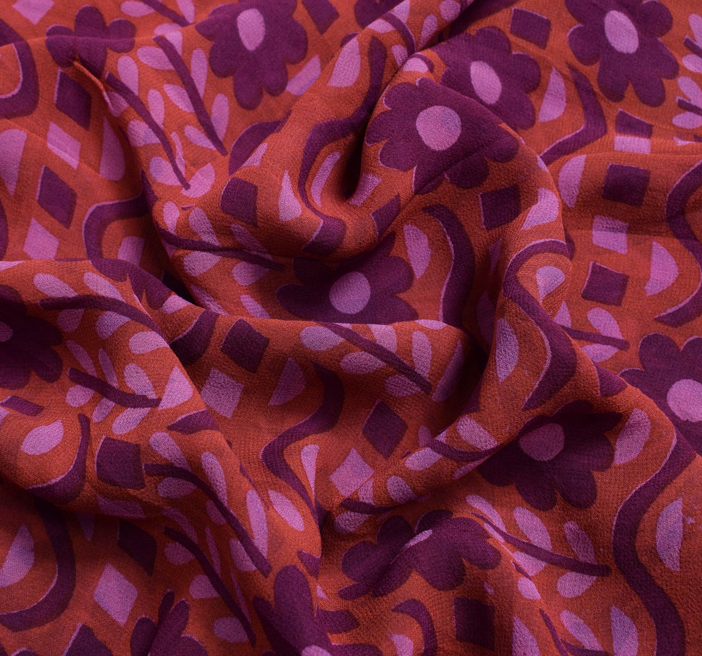 Sushila Vintage Rust Saree 100% Pure Georgette Silk Floral Printed Craft Fabric