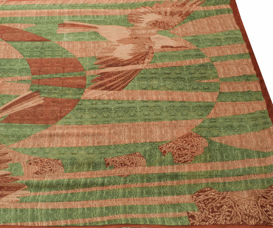 Sushila Vintage Green Branded Saree 100%Pure Georgette Silk Birds Printed Fabric