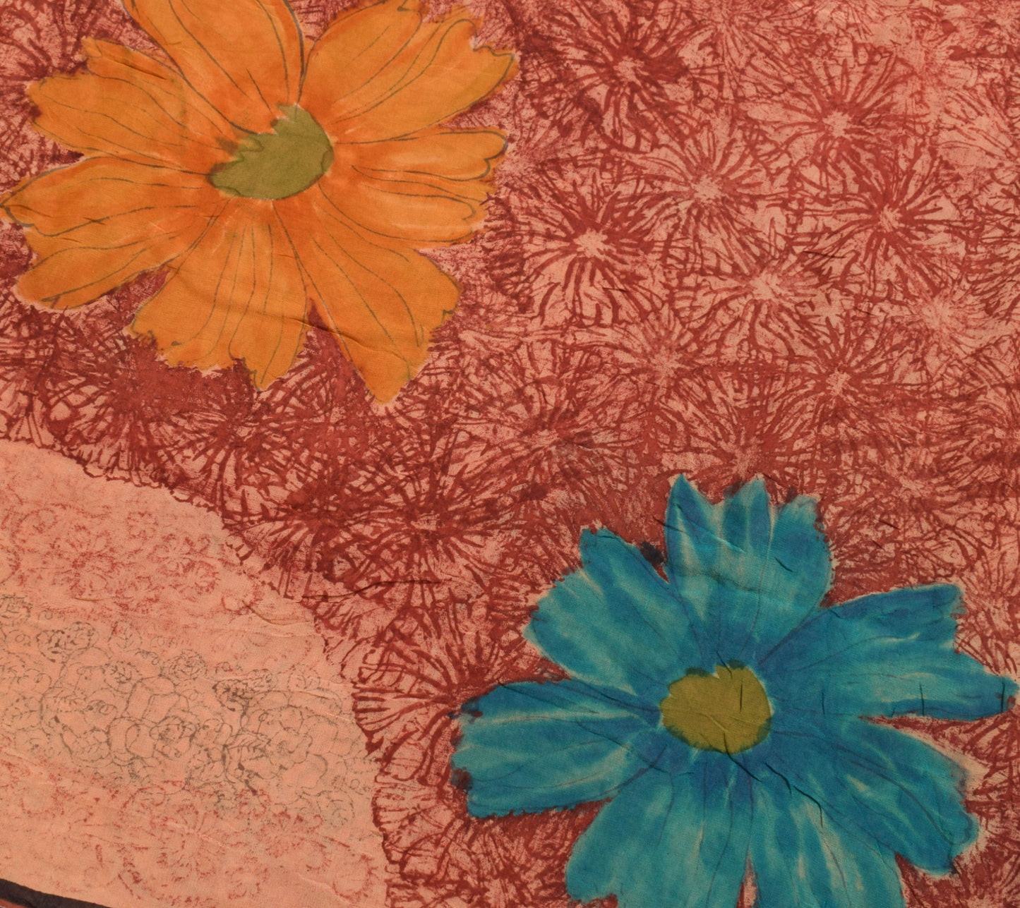 Sushila Vintage Peach Saree 100% Pure Georgette Silk Floral Printed Craft Fabric