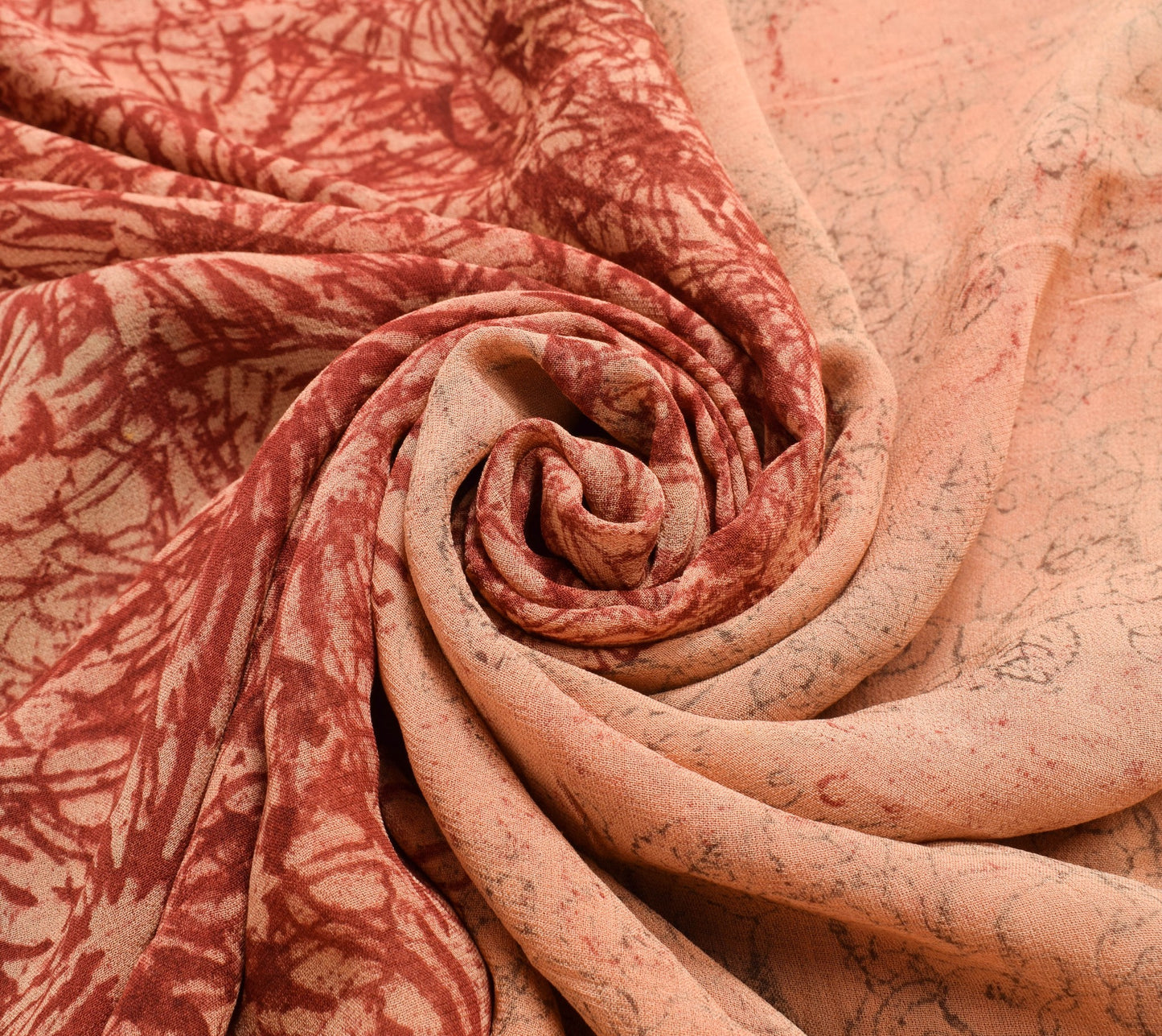 Sushila Vintage Peach Saree 100% Pure Georgette Silk Floral Printed Craft Fabric