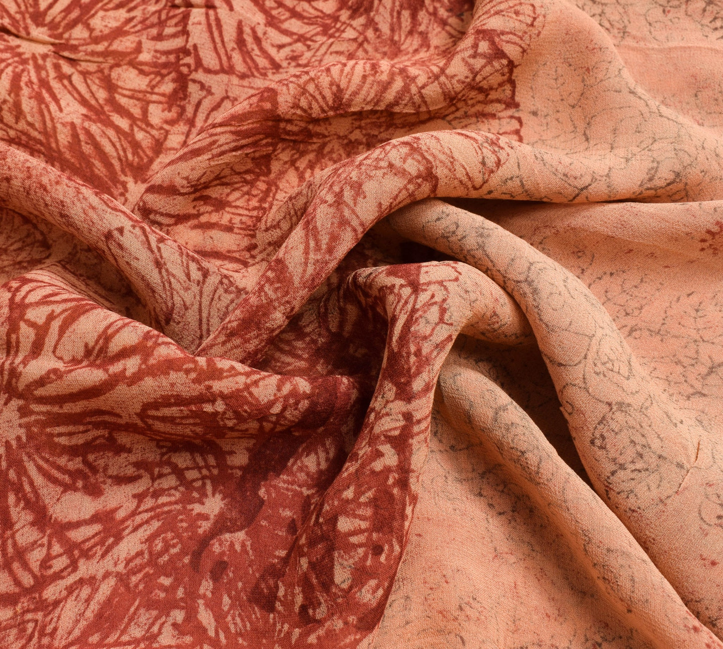 Sushila Vintage Peach Saree 100% Pure Georgette Silk Floral Printed Craft Fabric