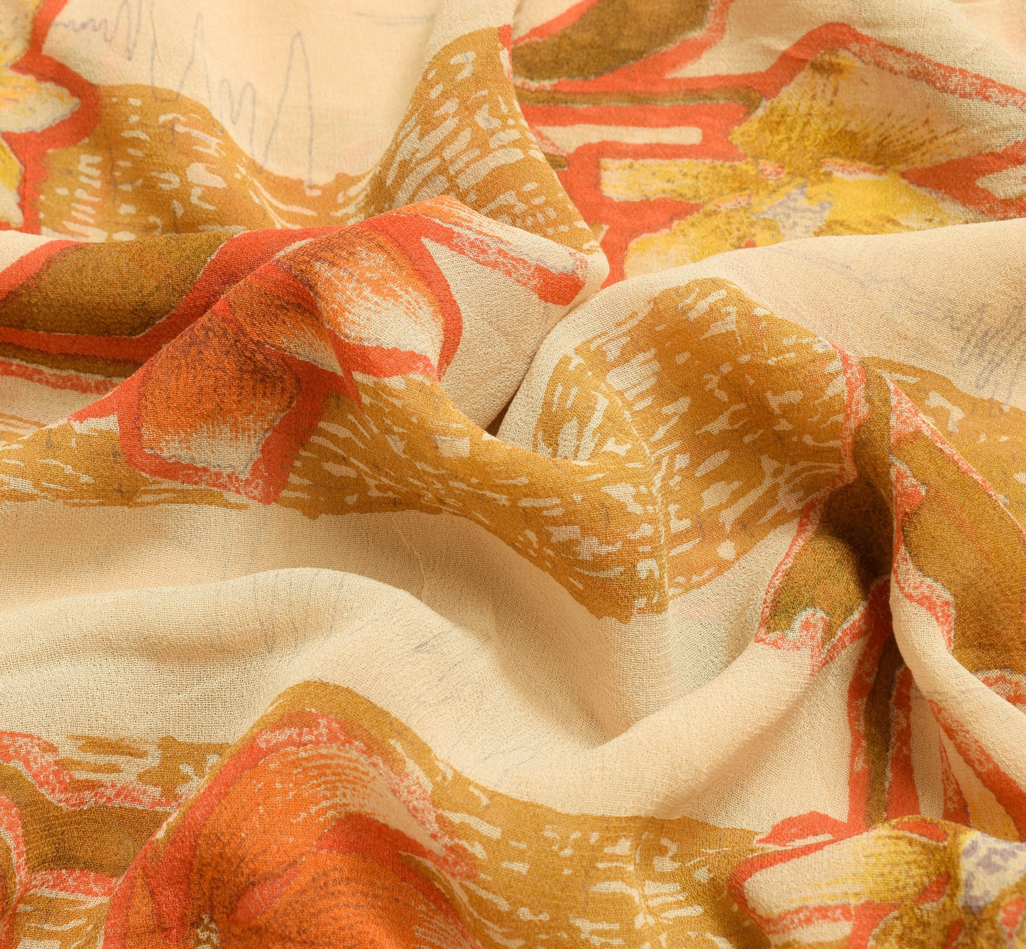 Sushila Vintage Cream Floral Saree 100% Pure Georgette Silk Printed Craft Fabric