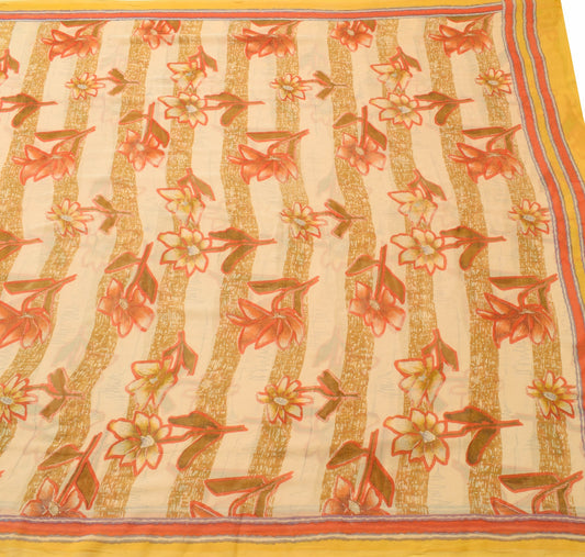 Sushila Vintage Cream Floral Saree 100% Pure Georgette Silk Printed Craft Fabric