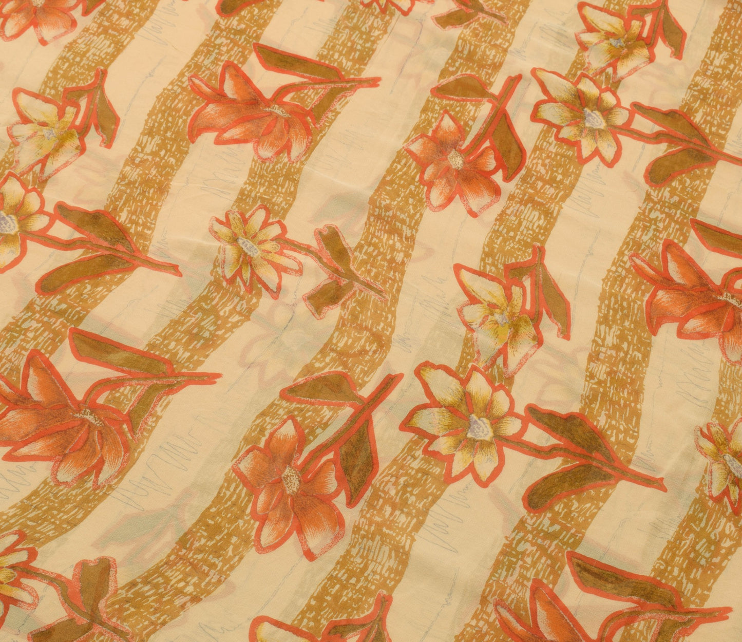 Sushila Vintage Cream Floral Saree 100% Pure Georgette Silk Printed Craft Fabric