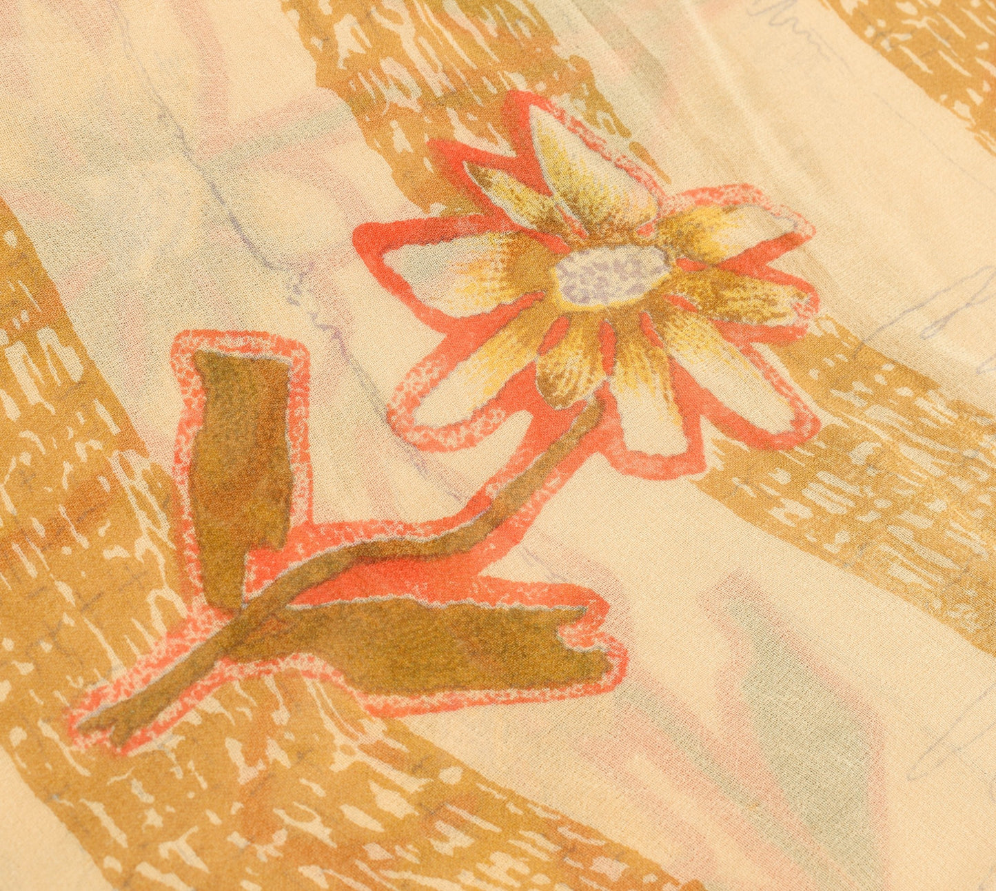 Sushila Vintage Cream Floral Saree 100% Pure Georgette Silk Printed Craft Fabric